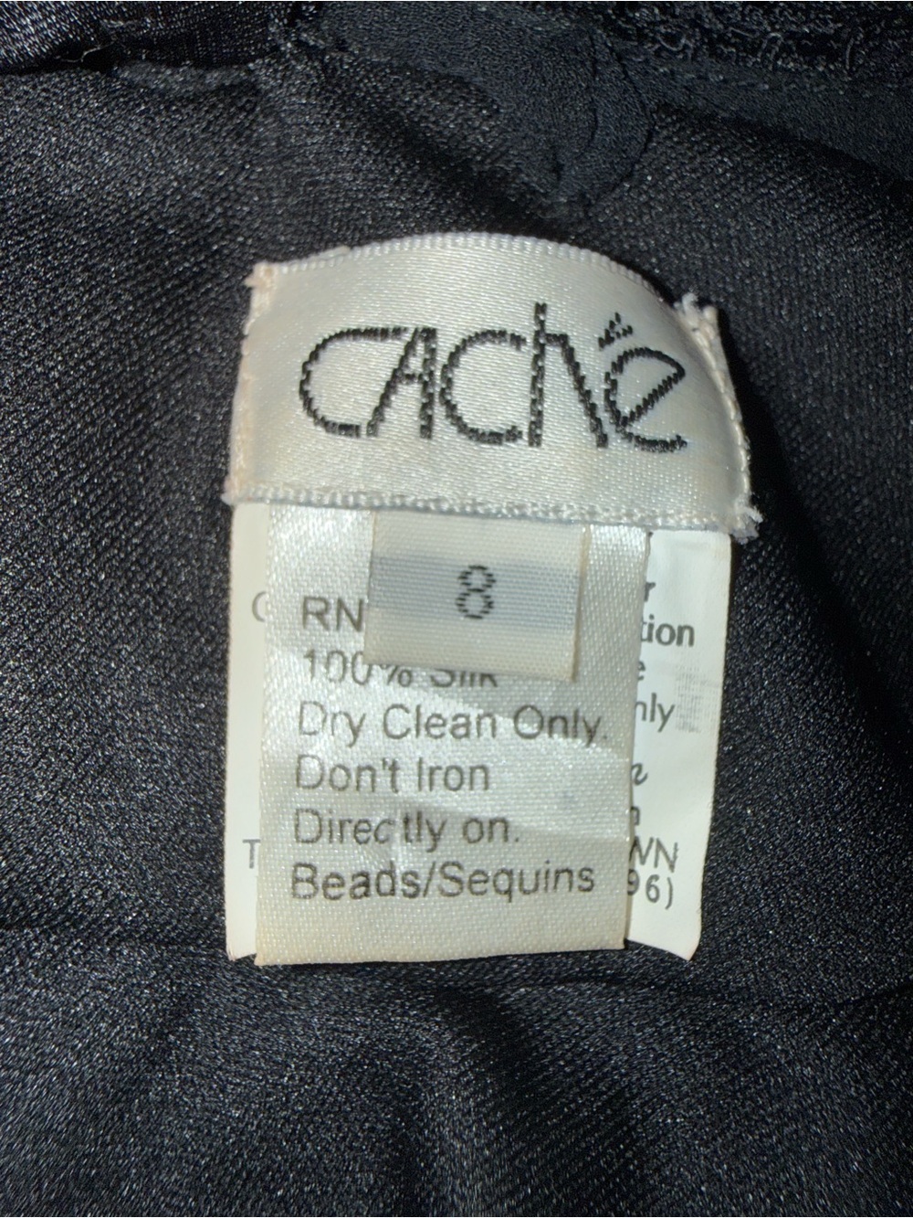 Vintage Y2K Cache Black Pure Silk Beaded Halter Mermaid Maxi Gown Dress Sz 8 - Picture 15 of 16